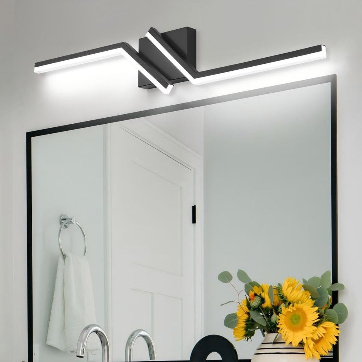 30-Inch Black Modern Dimmable Bathroom Vanity Light Over Mirror