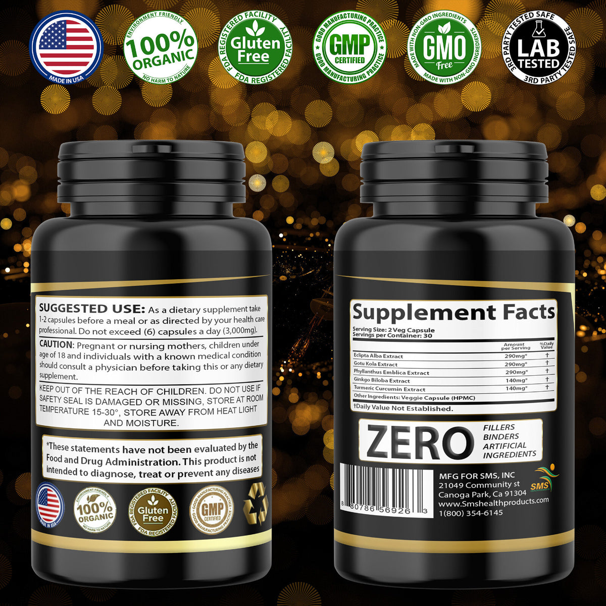 Herbal Hair Growth Supplement - 180 Veggie Capsules, 100% Natural