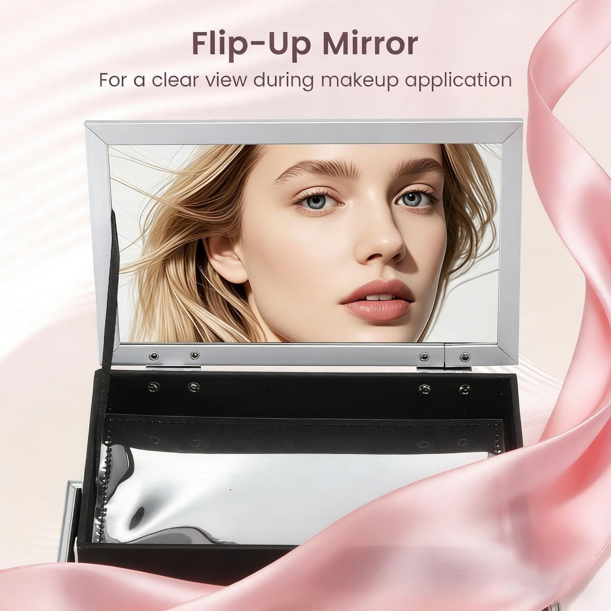 Pink Makeup Train Case with Mirror Portable Organizer Locking Hard Box