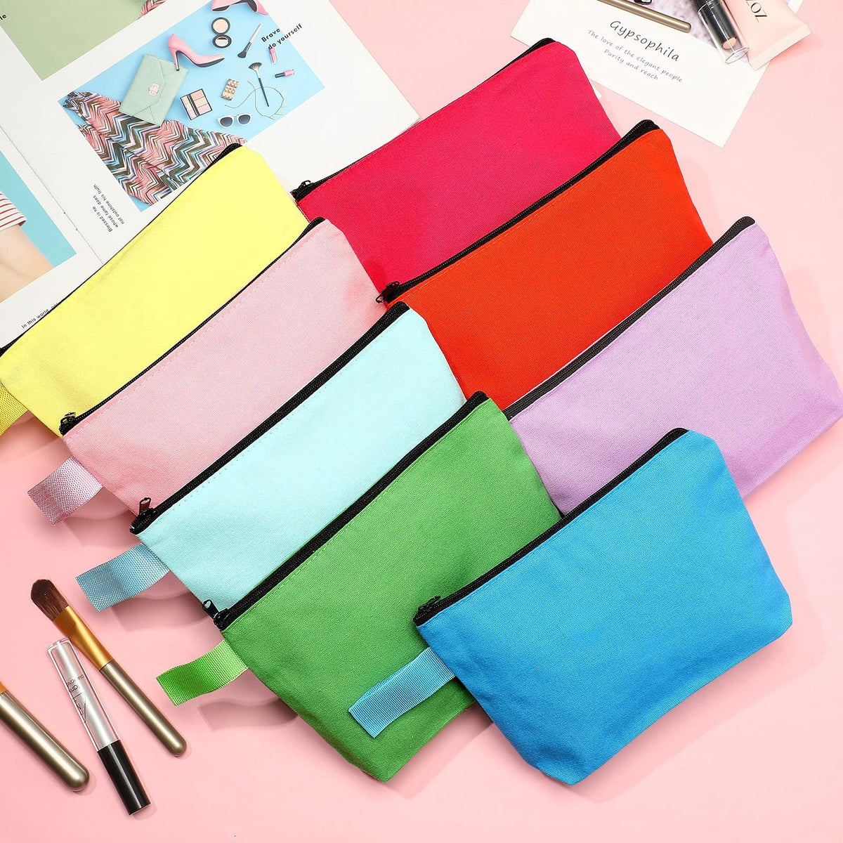 Canvas Makeup Bags Set – 10 Multi-Color Travel Cosmetic Pouches for Coins, Jewelry, Phone & Keys
