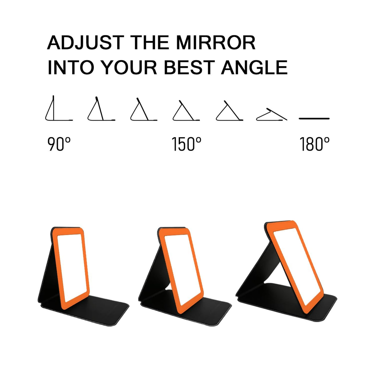 Portable Folding Travel Makeup Mirror with Adjustable Stand - Compact Orange