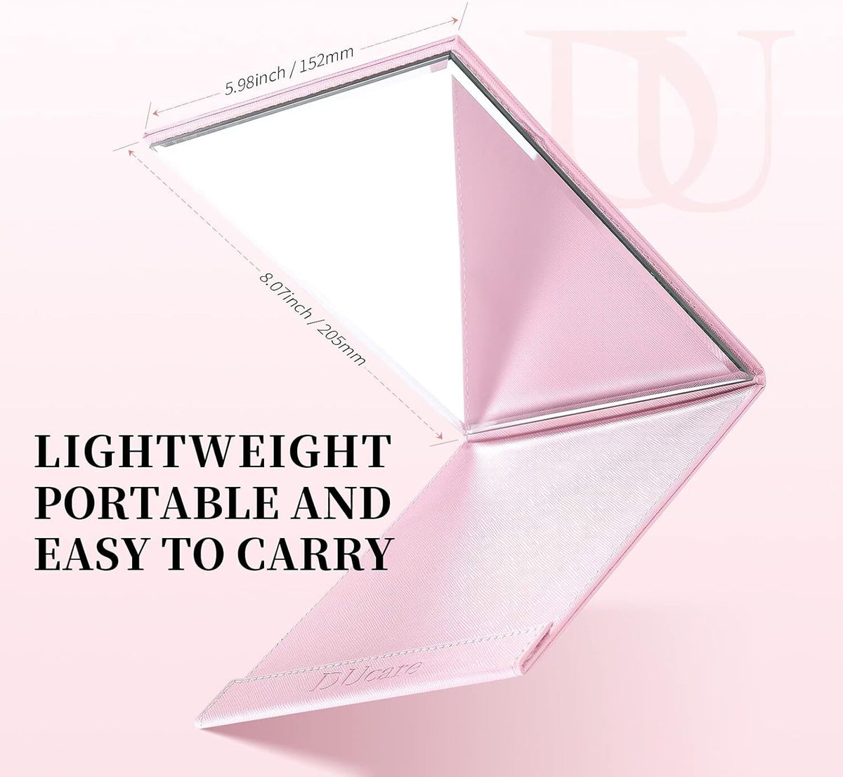Portable Folding Vanity Mirror with Stand - Pink, Unbreakable, Travel-Ready