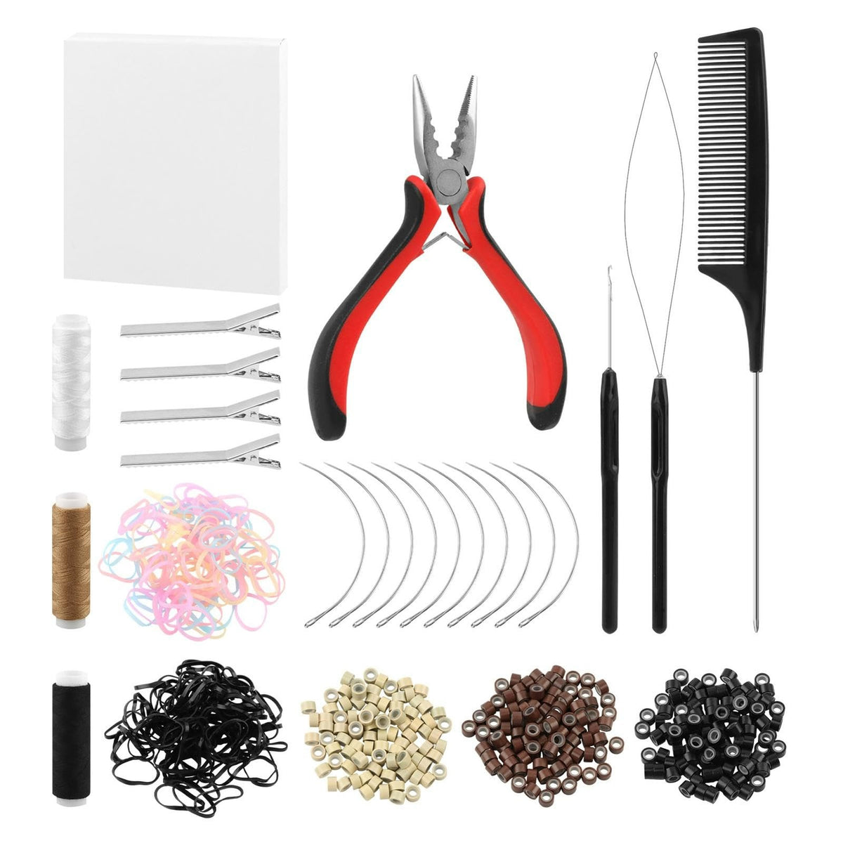 Hair Extension Tool Kit with 600 Silicone Lined Micro Link Beads,