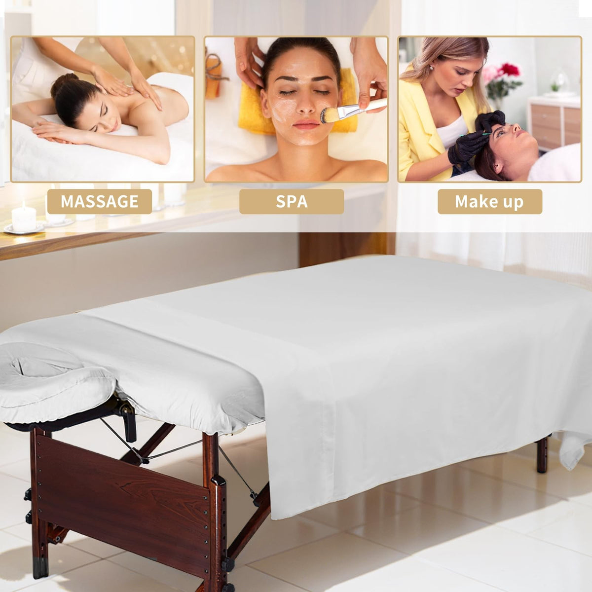 Massage Table Sheets Set - 4 Premium Microfiber 3-Piece White Reusable