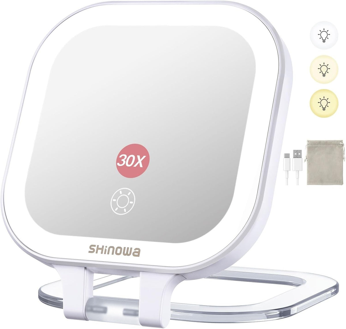 Upgraded 30X Magnifying Lighted Makeup Mirror with 3 Light Modes, Adjustable & Rechargeable