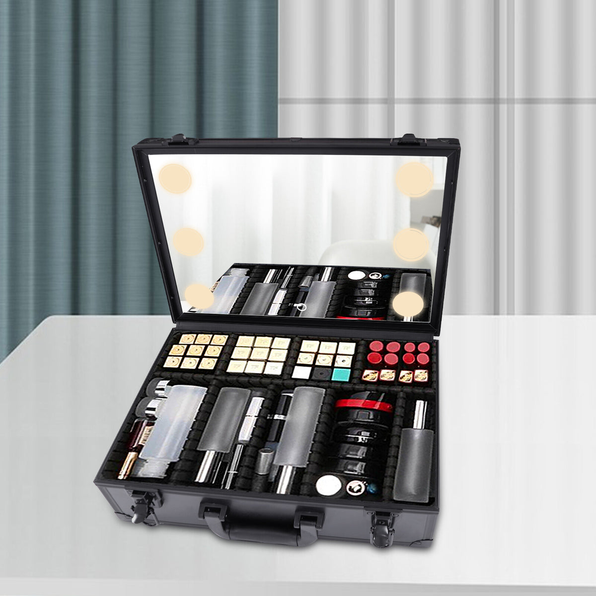 Professional Makeup Travel Organizer Case with LED Light - Multiple Sizes