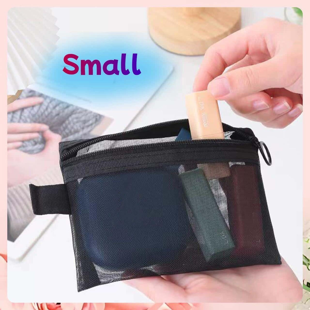 Small Mesh Zipper Pouch Bags Set - Travel Organizer, Cosmetic Storage