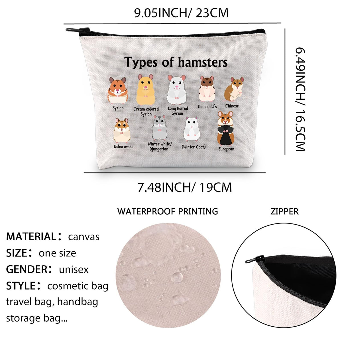Hamster Makeup Bag - Cute Cosmetic Bag 23x18cm with Hamster Design