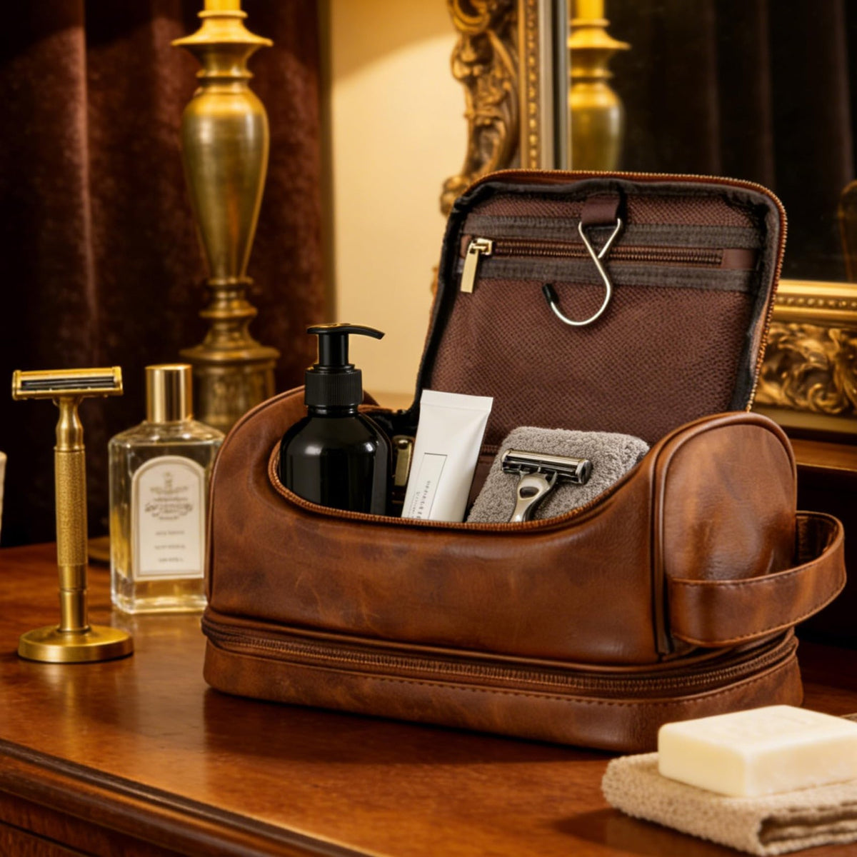 Personalized Men's Toiletry Bag Travel Organizer Waterproof PU Leather Gift