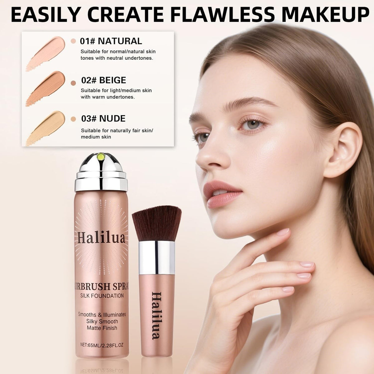 Airbrush Foundation Spray with Brush - Full Coverage Matte Makeup