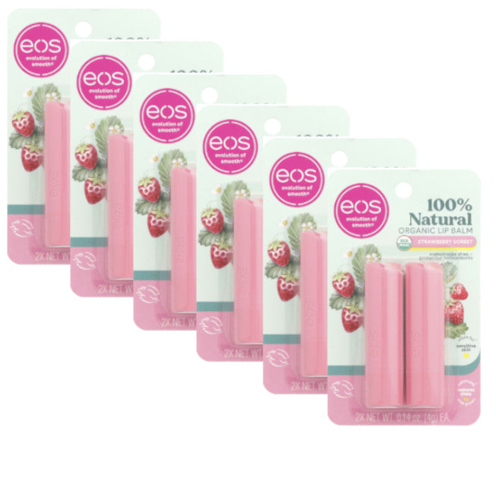 Natural Shea Lip Balm Set - Strawberry Sorbet Flavor, 6-Pack