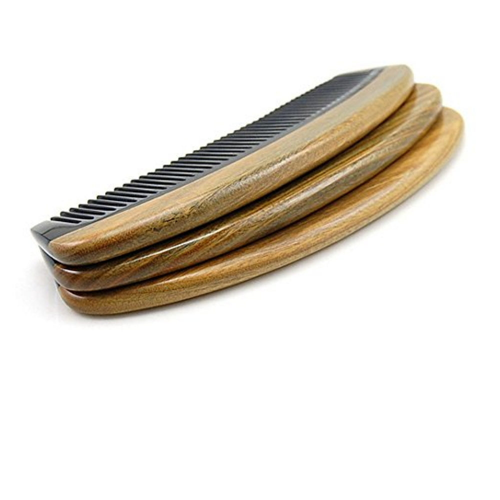 Beard Comb Wooden Black Ox Horn & Sandalwood Handle Natural Grooming Tool