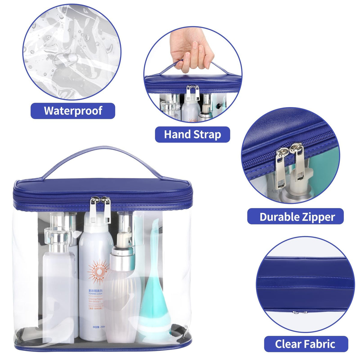Large Clear Travel Toiletry Bag with Zipper & Handle Waterproof Makeup Organizer