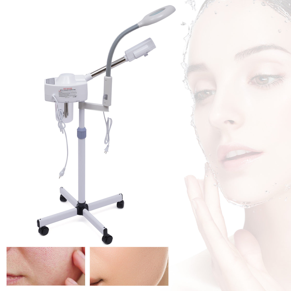 2IN1 Hot Facial Steamer 5X LED Magnifying Lamp Ozone Salon Spa Skin