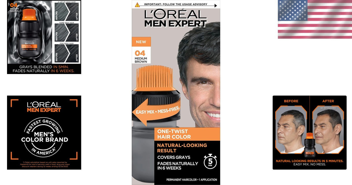 Men's Hair Color - Medium Brown 04 - 5-Minute Gray Coverage