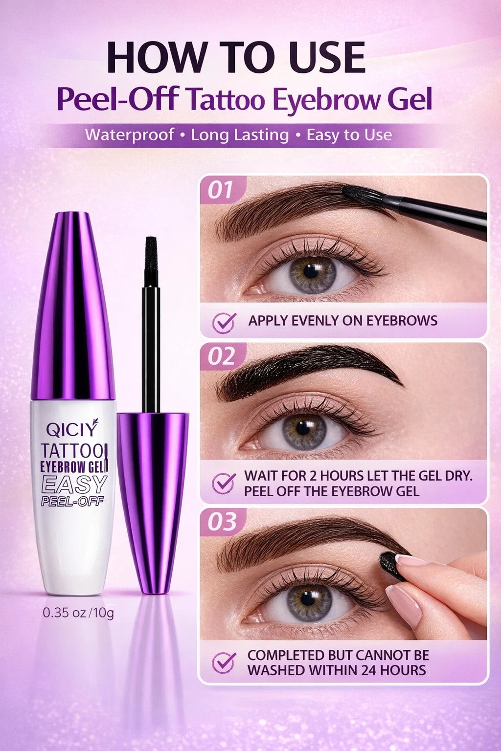 Waterproof Semi-Permanent Eyebrow Tint Gel - Long-Lasting Peel-Off Brow Color