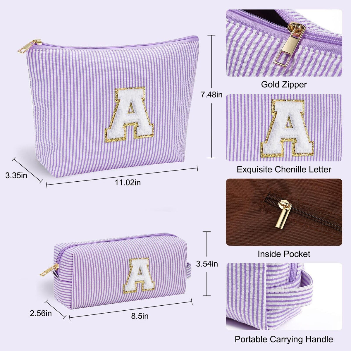 Personalized Purple Makeup Bag for Women - Cute Cosmetic Pouch for Girls and Bridesmaids