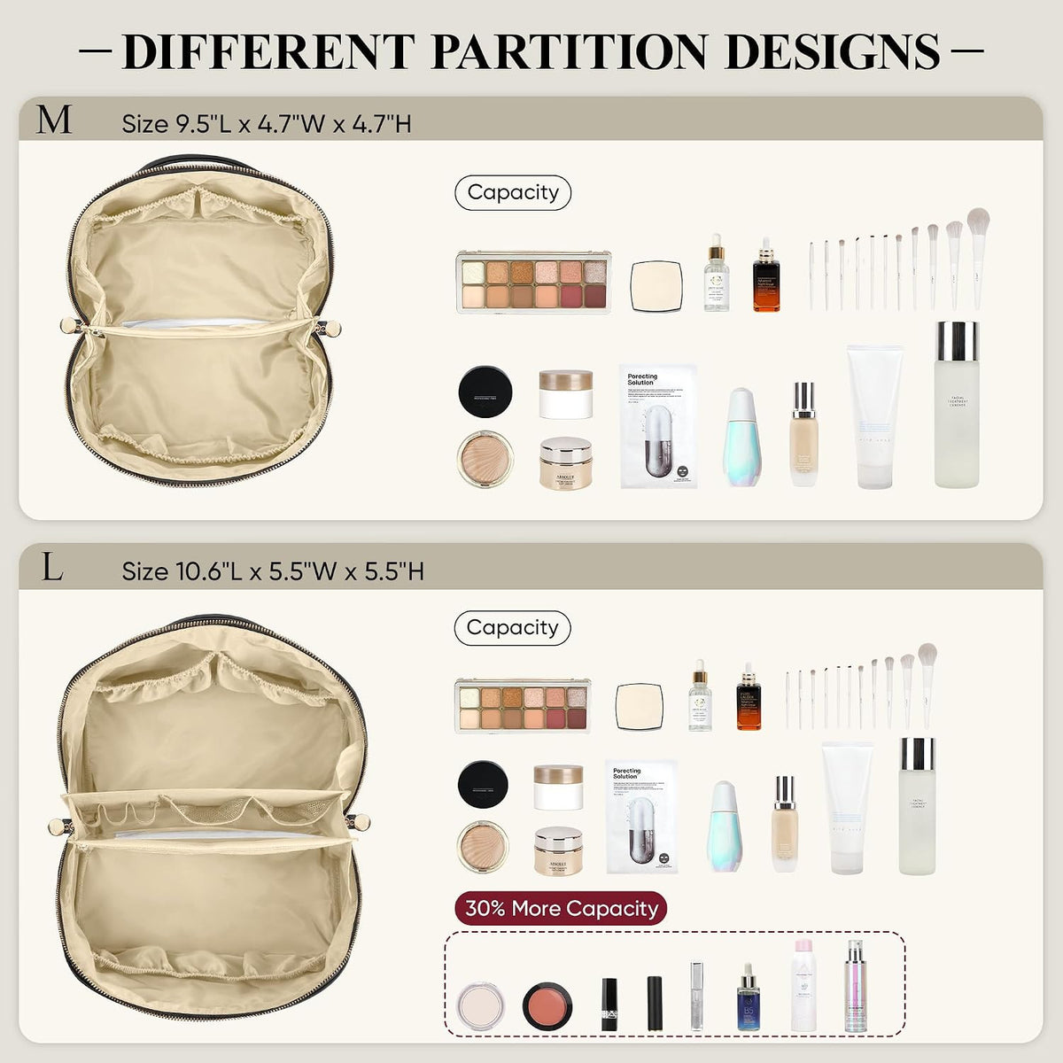 Travel Makeup Bag with Flat Design, Waterproof Cosmetic Organizer for Women