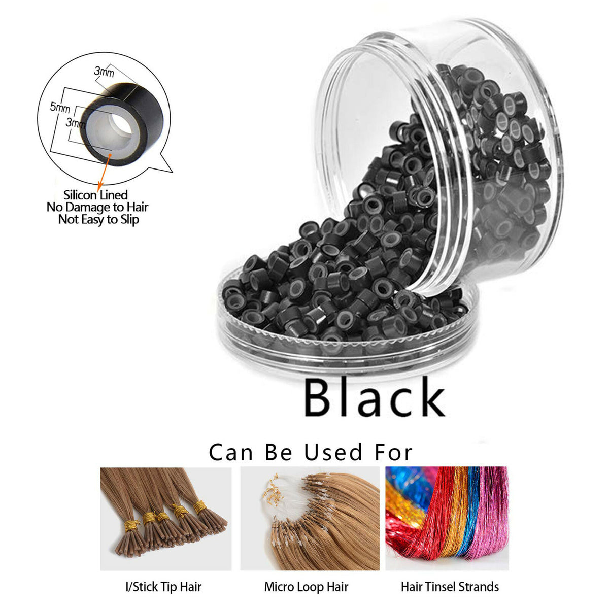 Micro Ring Beads for Hair Extensions Silicone Lined 5mm Crimp Beads