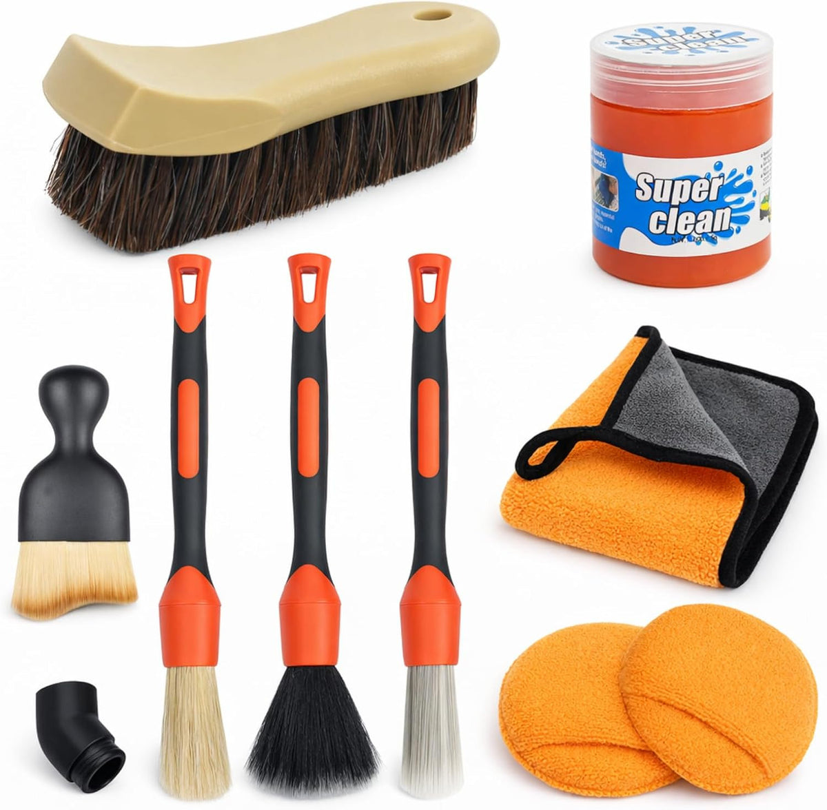 Car Detailing Brush Set with Horsehair and Boar Bristle - 9 Pieces