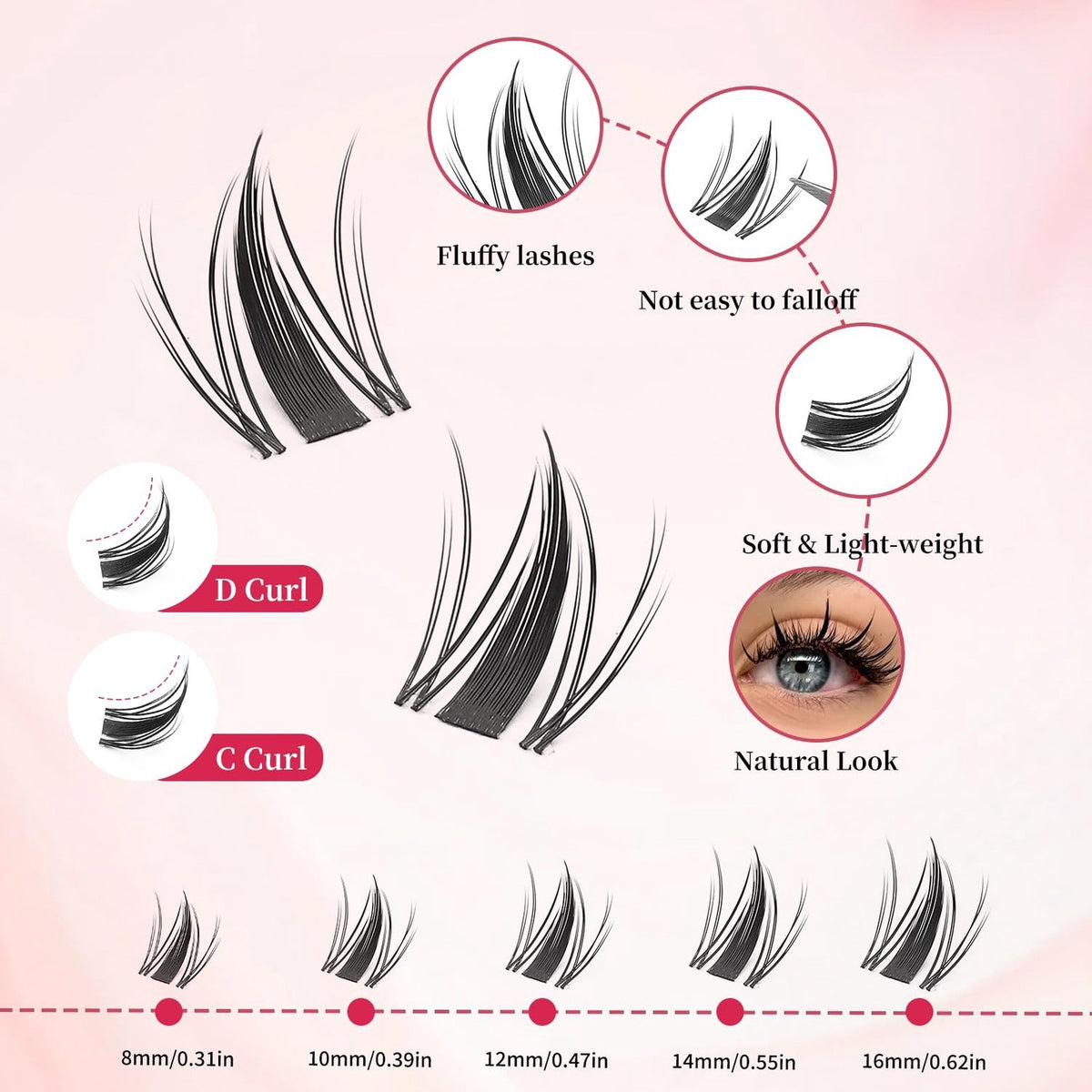 120Pcs Manga Lash Clusters Kit with Tweezers & Glue - Natural Wispy Fake Eyelashes