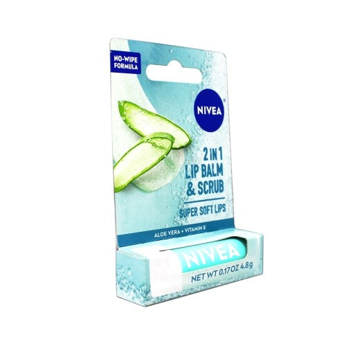 Nivea 2in1 Lip Balm & Lip Scrub with Aloe Vera & Vitamin E - Soft Lips, 0.17 oz