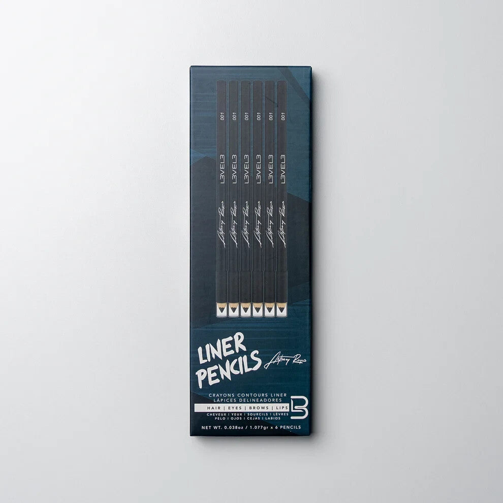 Level 3 Liner Pencils 6 Piece Black Color Hair, Eyes, Brows, Lips NEW
