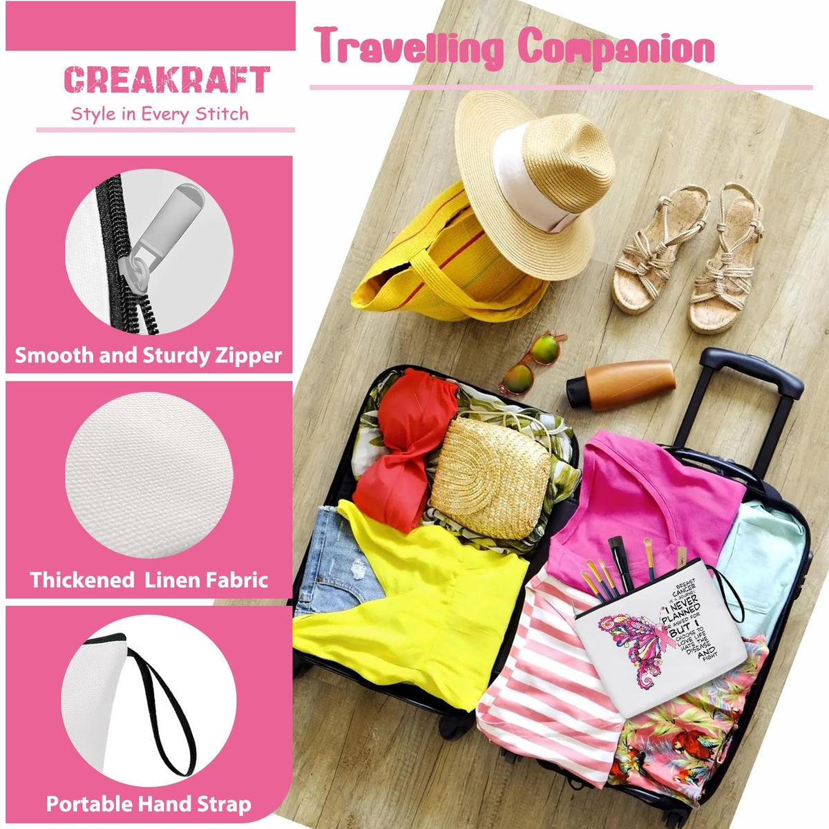 Inspirational Breast Cancer Awareness Makeup Bag for Women - Gift & Survivor Accessory