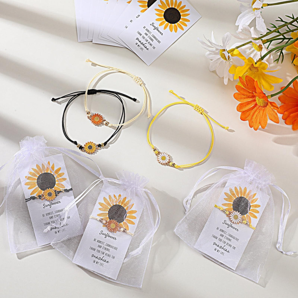Sunflower Bracelets 36-Pack Gift Set for Women — Adjustable Metal Beaded Accessories