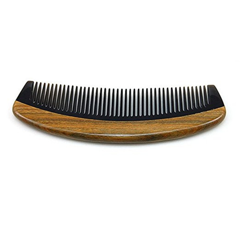 Beard Comb Wooden Black Ox Horn & Sandalwood Handle Natural Grooming Tool