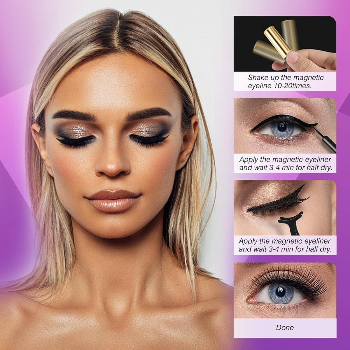 Magnetic Eyelashes with Eyeliner - Natural Look, Reusable 10 Pairs