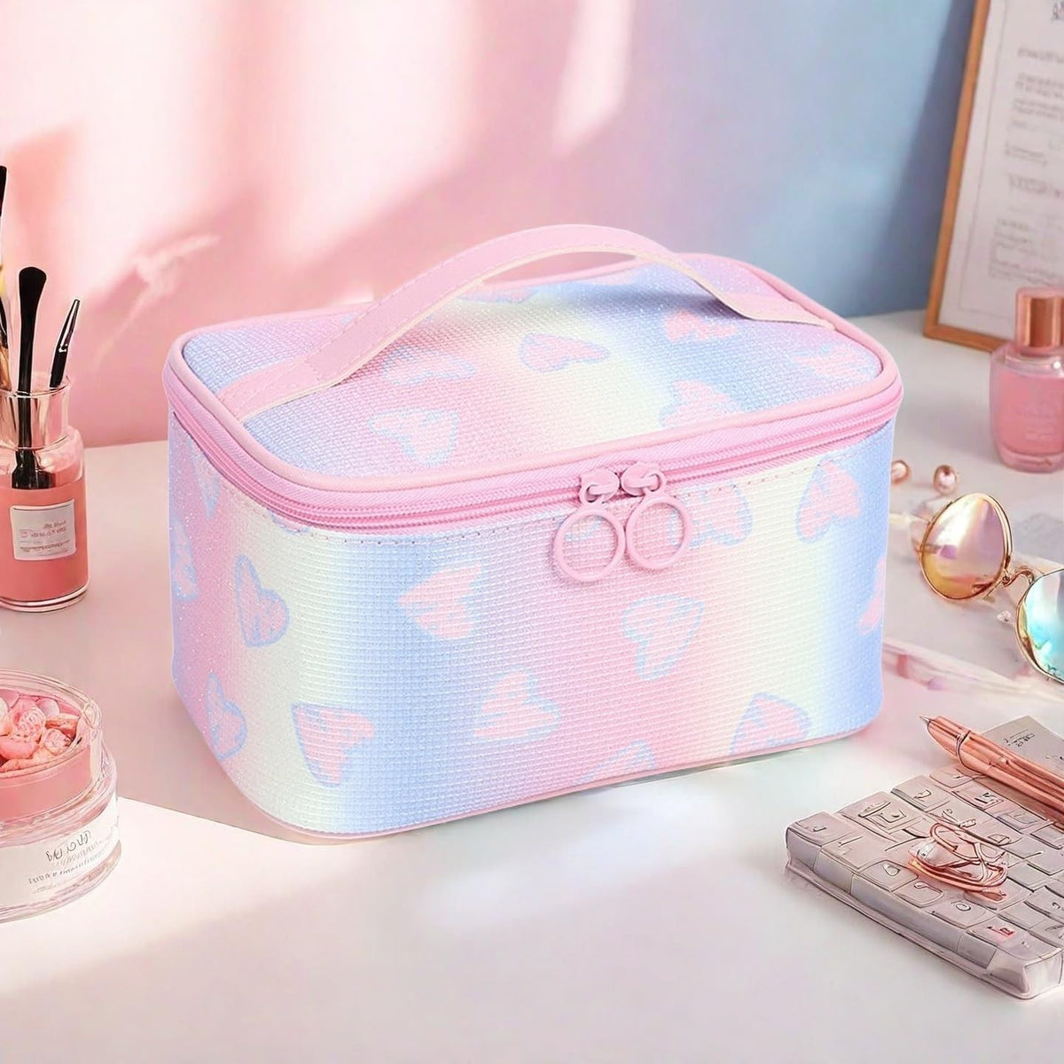 Travel Toiletry & Makeup Bag with Handle and Divider - Waterproof Cosmetic Organizer for Women