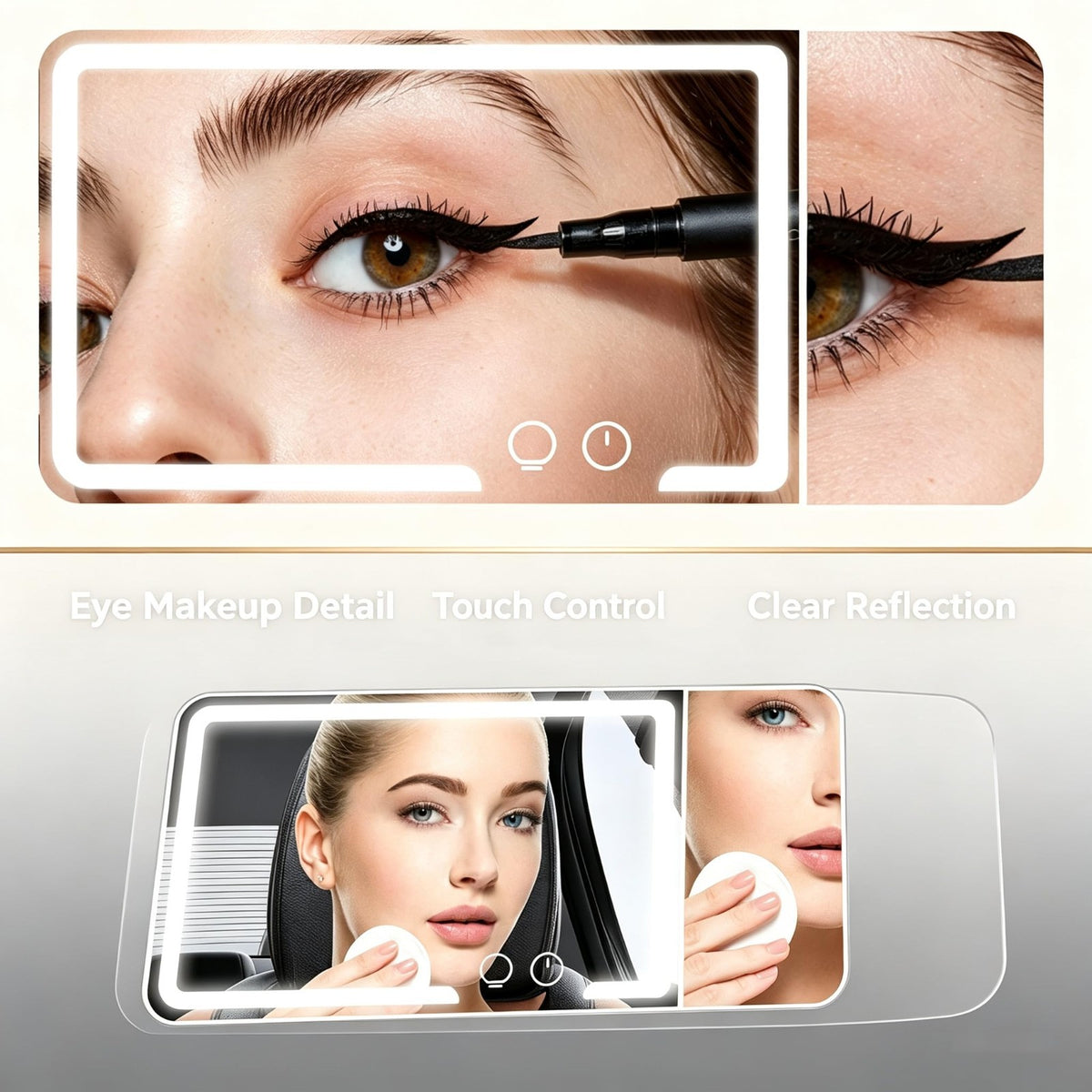 LED Car Sun Visor Makeup Mirror with 3X Magnification & Adjustable Brightness
