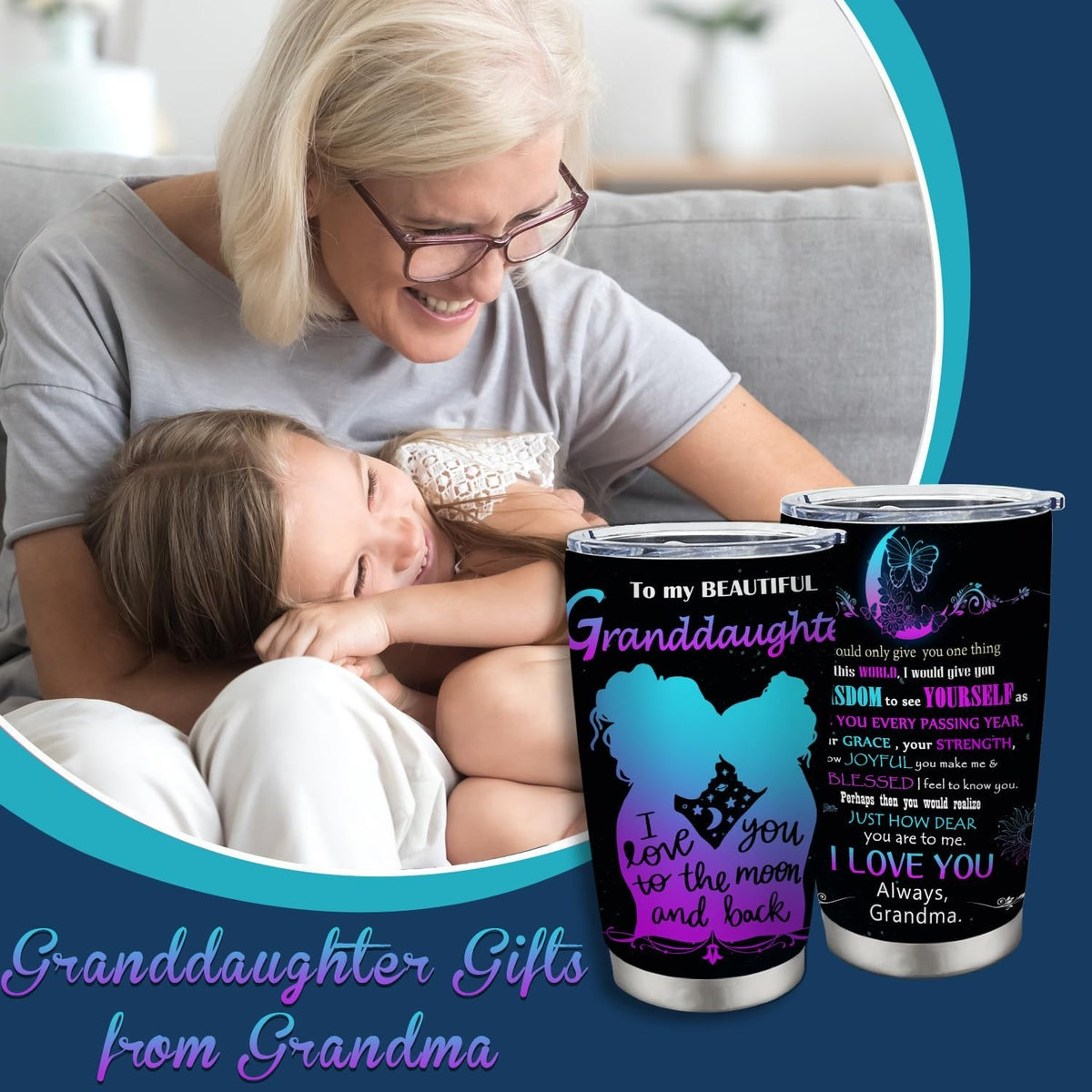 20oz Insulated Stainless Steel Tumbler Cup for Granddaughter - Gift from Grandma