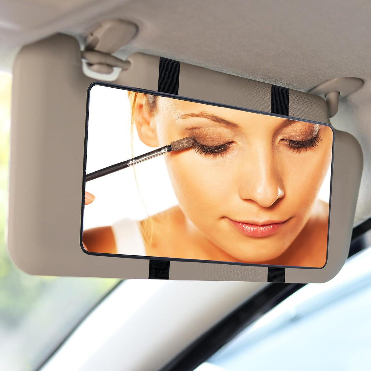 Car Sun Visor Mirror with Strap - HD Cosmetic Makeup Mirror for Vehicles