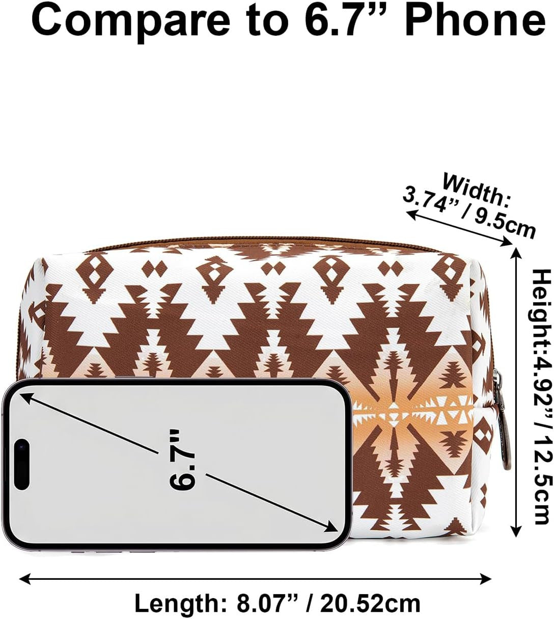 Waterproof Travel Makeup Bag with Aztec Print - Portable Cosmetic Organizer for Women