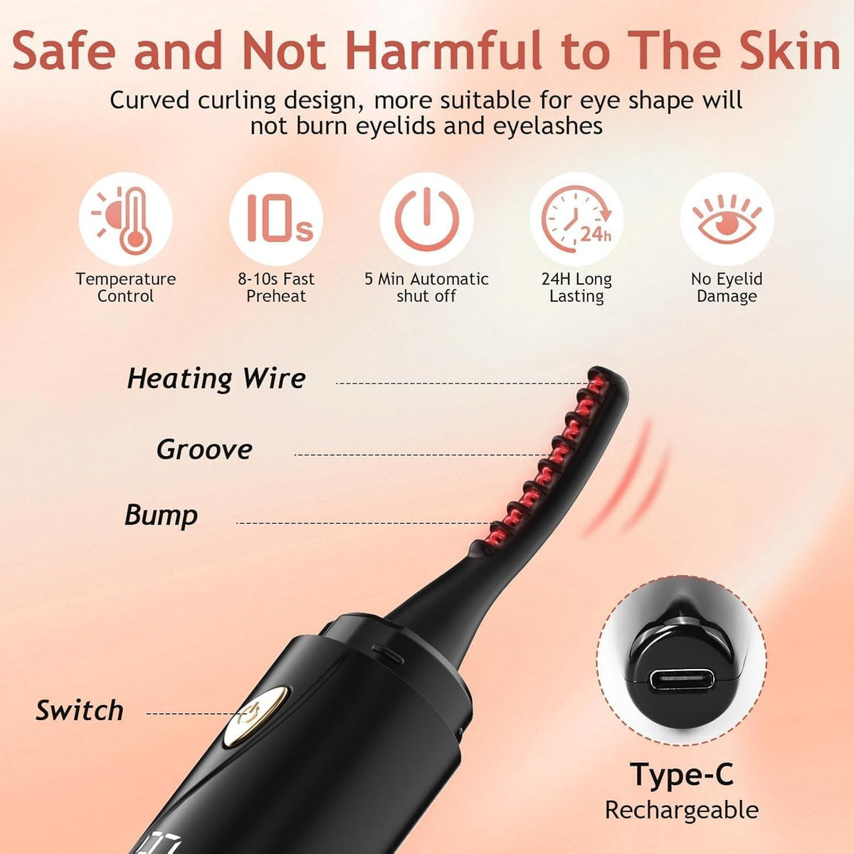 LED Heated Eyelash Curler with LED Display, Fast Heating & Auto Off
