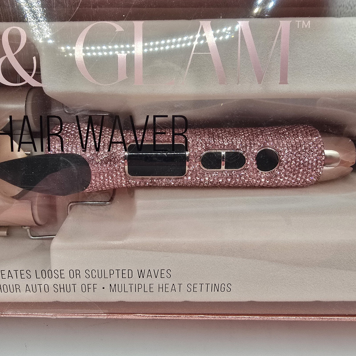 Pink Digital Hair Waver Brush with Rhinestones & Bling - Hot Styling Tool