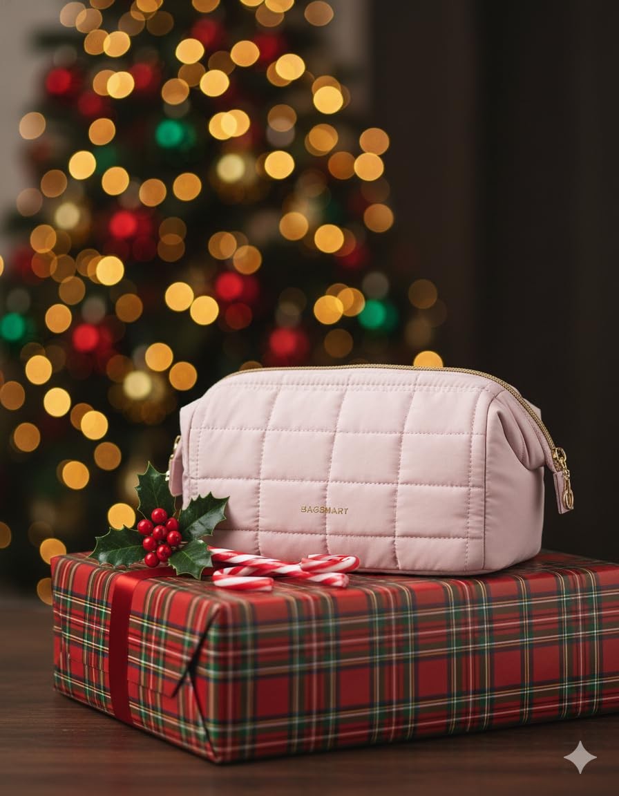 Travel Makeup Bag with Padded Pouch and Multiple Compartments - Sakura Pink