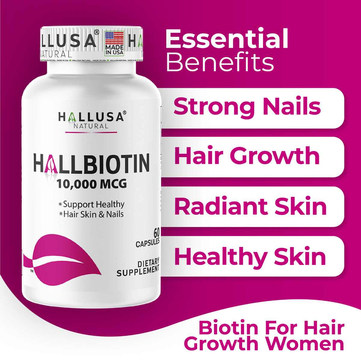 Biotin 10,000 mcg Capsules – Hair, Skin & Nails Support, 60 Count
