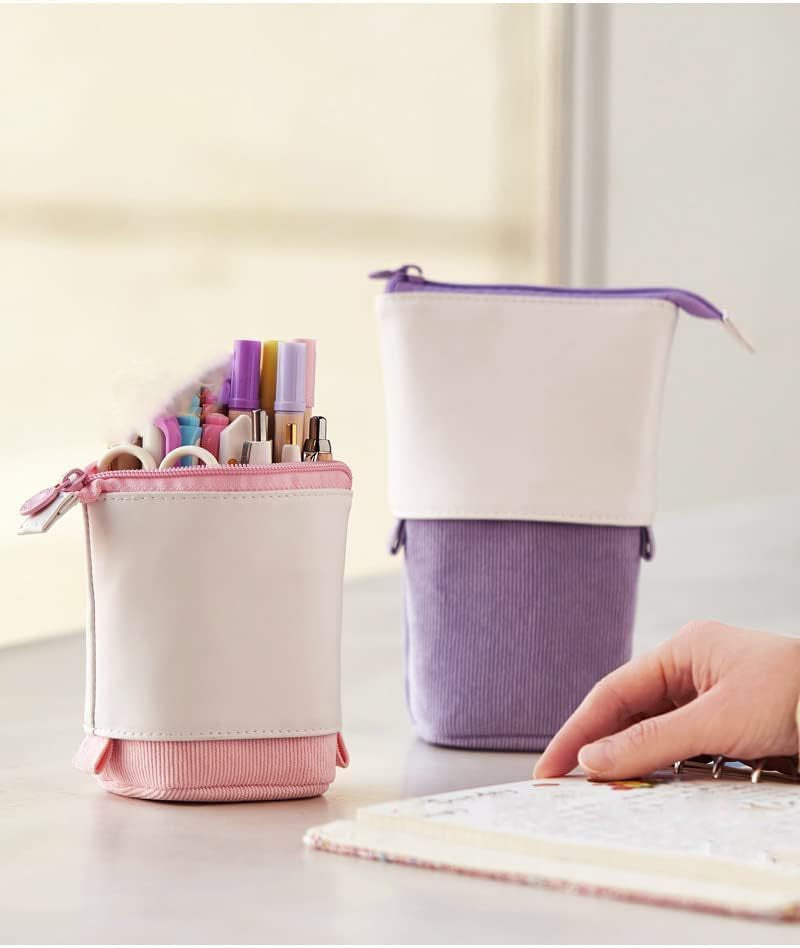 Telescopic Pencil Bag Pen Holder Stationery Case - PU Corduroy Stand-Up Organizer