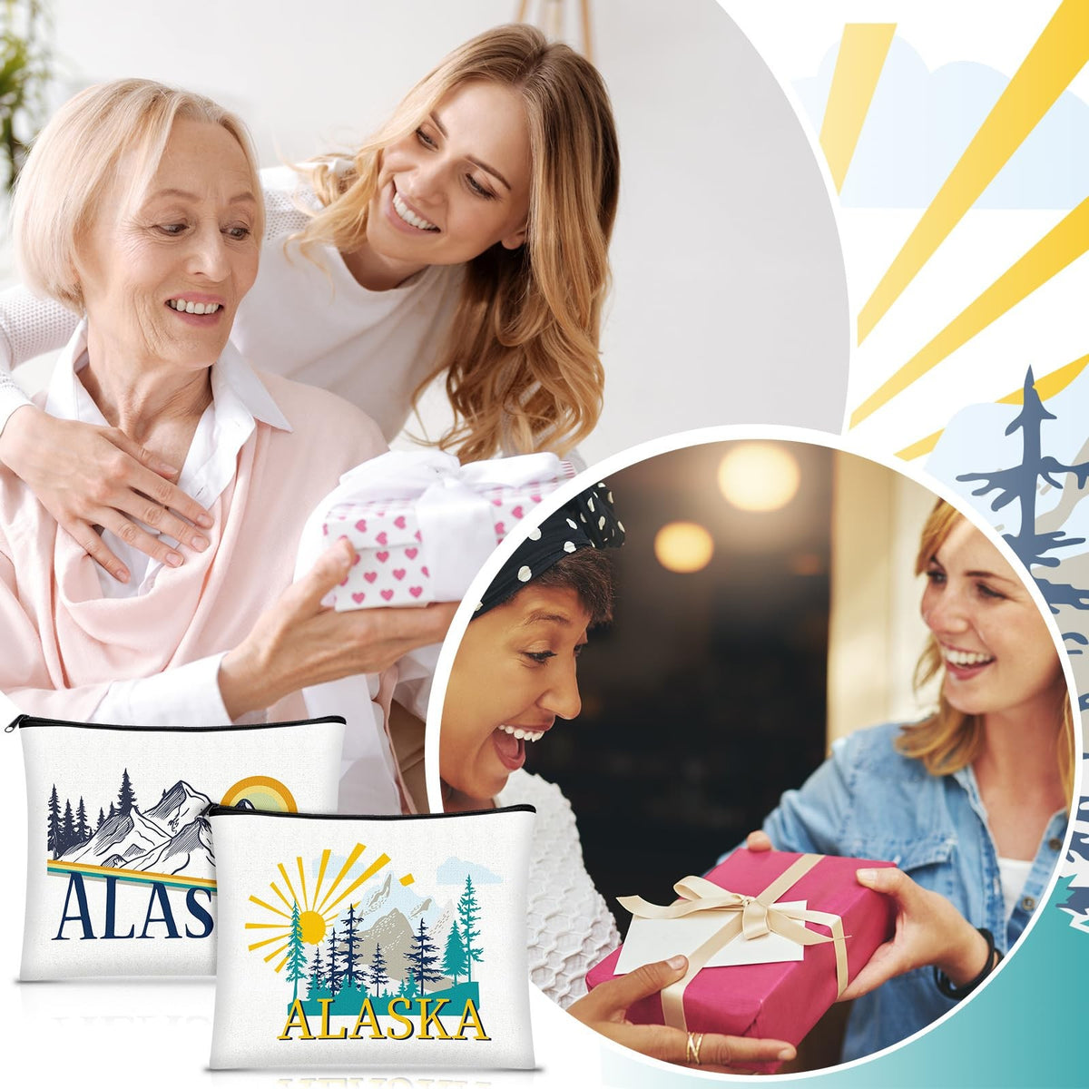 9-Pack Alaska Souvenir Cosmetic Bags Canvas Zipper Pouches Gift Set