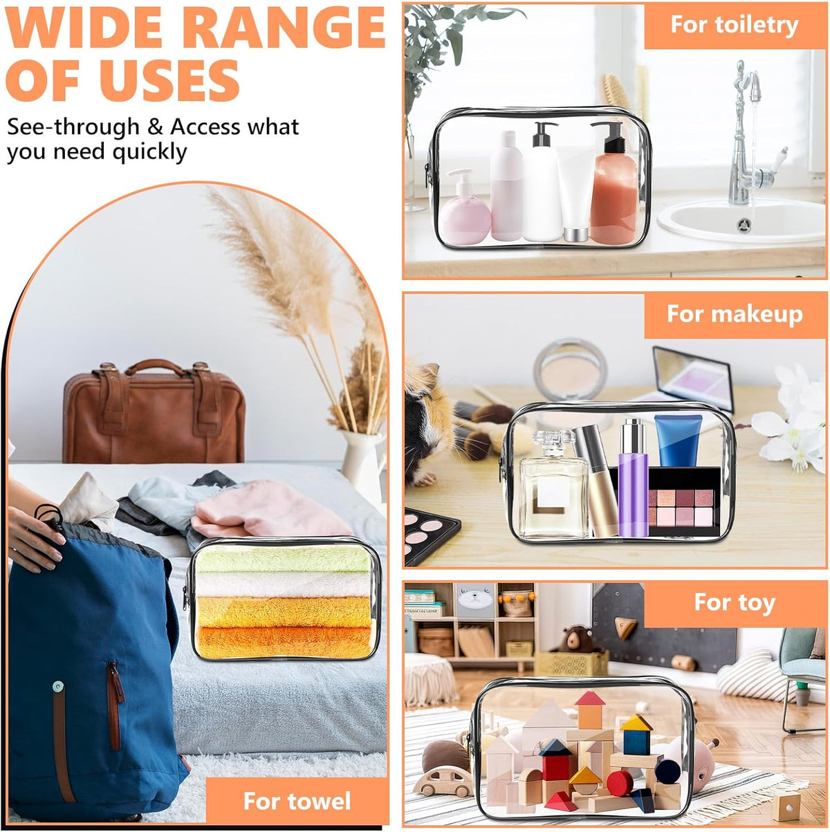 Clear Travel Makeup Bag TSA Approved Waterproof PVC Organizer