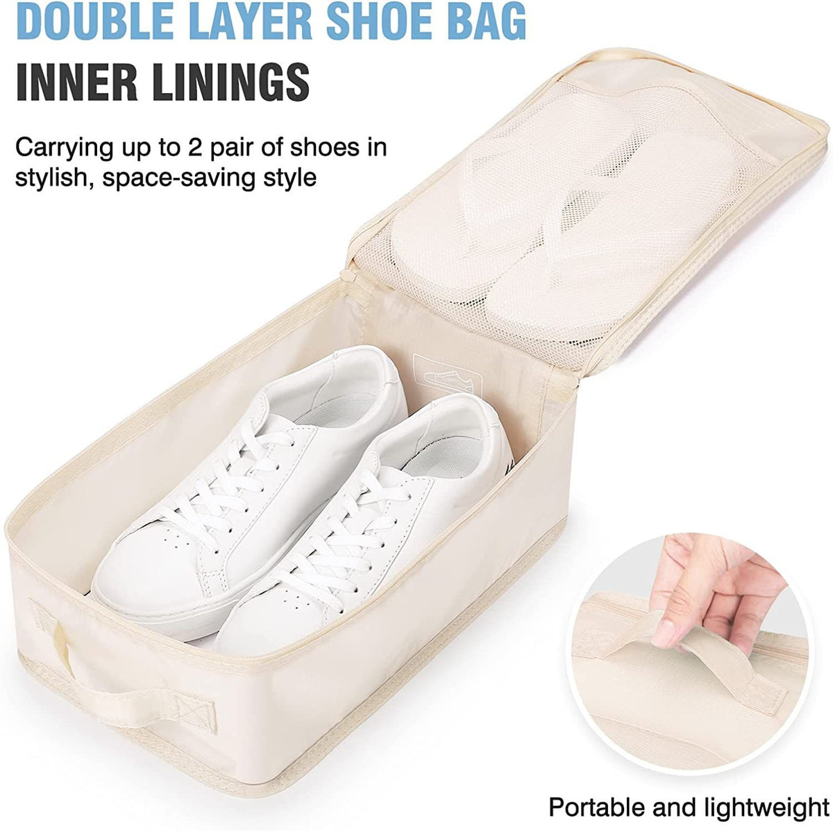 Lightweight Travel Packing Cubes Set with Shoe Bag - 6 Pieces Beige