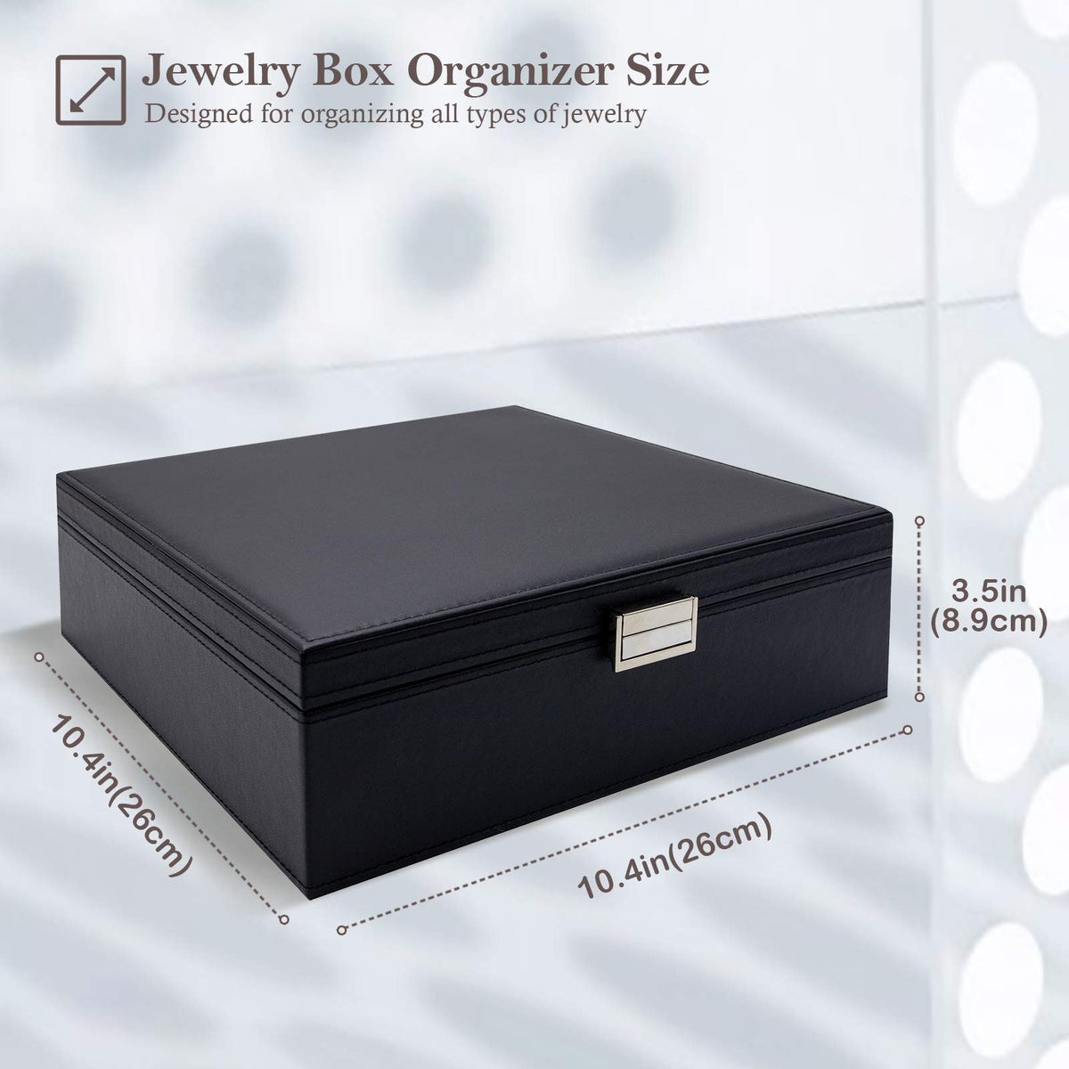 Large 2-Layer Jewelry Box Organizer for Women, 10.43 x 3.54 Inches, Black