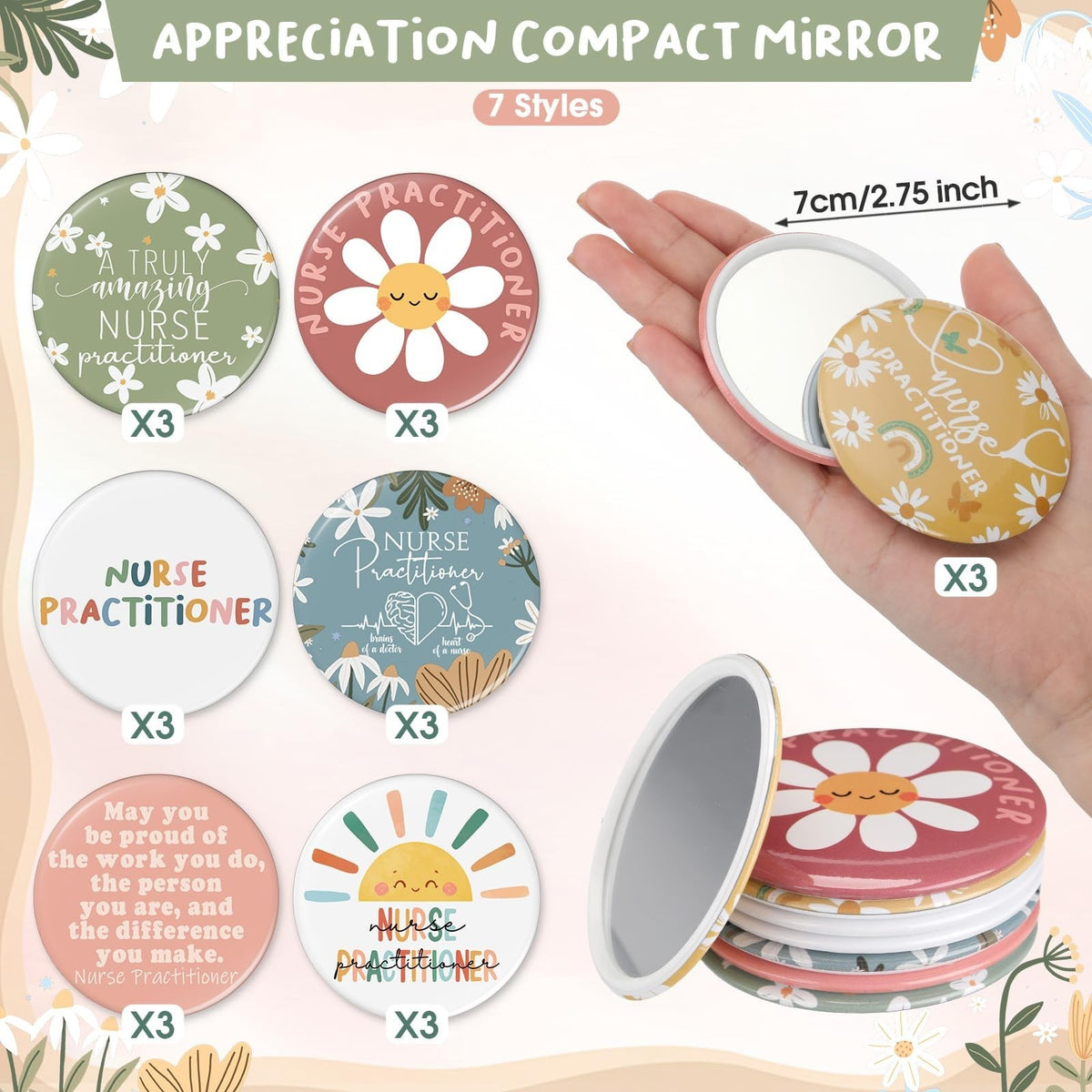 Nurse Practitioner Compact Mirror Set with Thank You Cards – 21 Portable Makeup Mirrors for Healthcare Workers