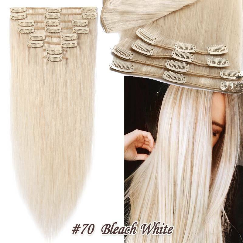 Clip In Hair Extensions Full Head Remy Human Hair 8-24 Inch Multiple Colors & Lengths
