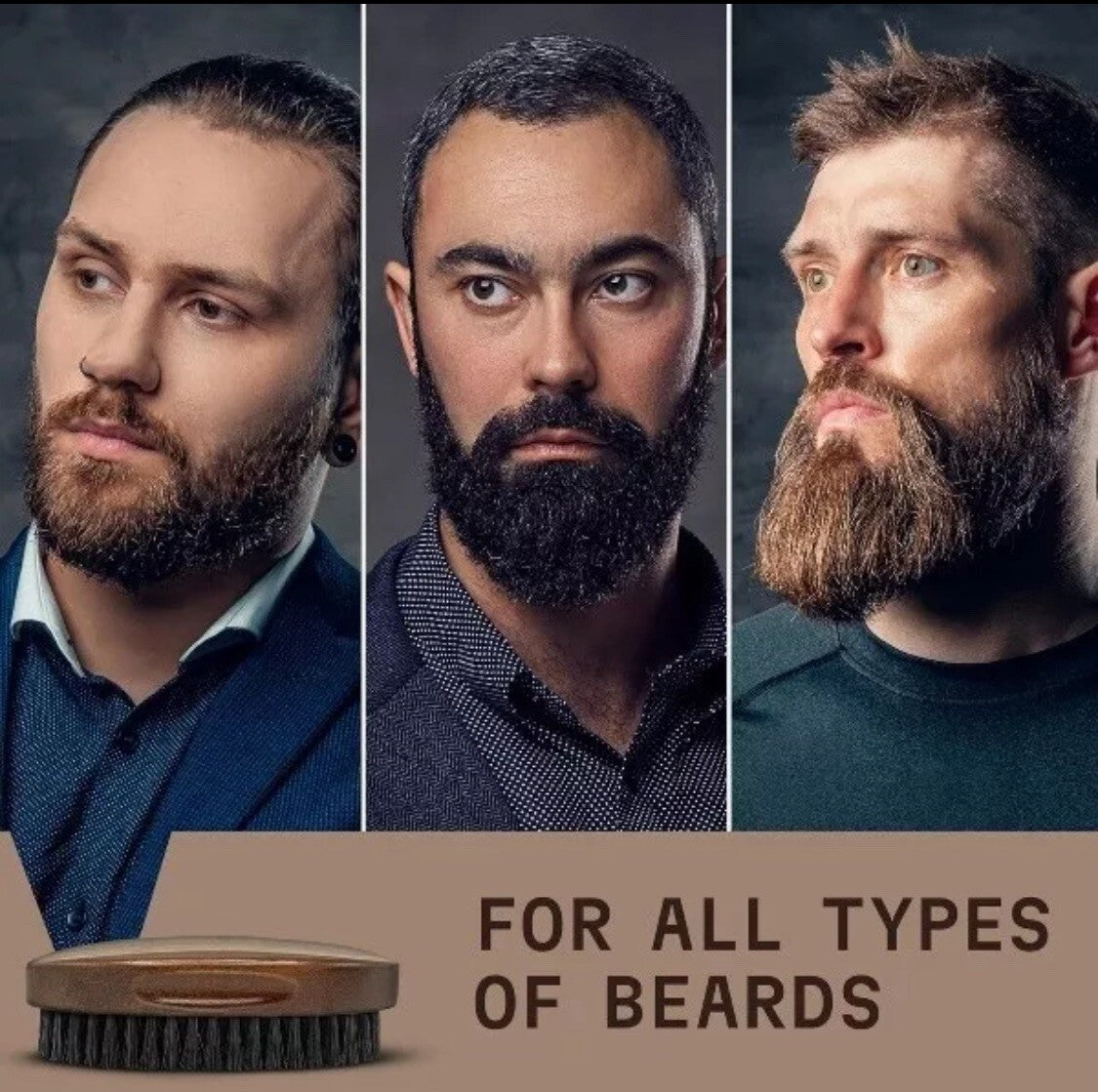 Men's Boar Bristle Beard Grooming Brush with Wooden Handle - Travel Gift
