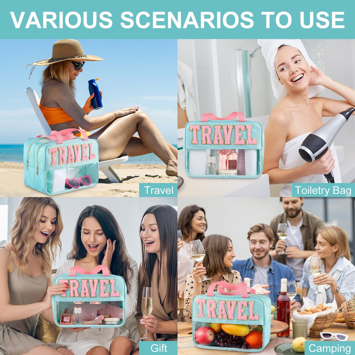 Large Waterproof Travel Cosmetic Bag with Handle and Clear PVC Design