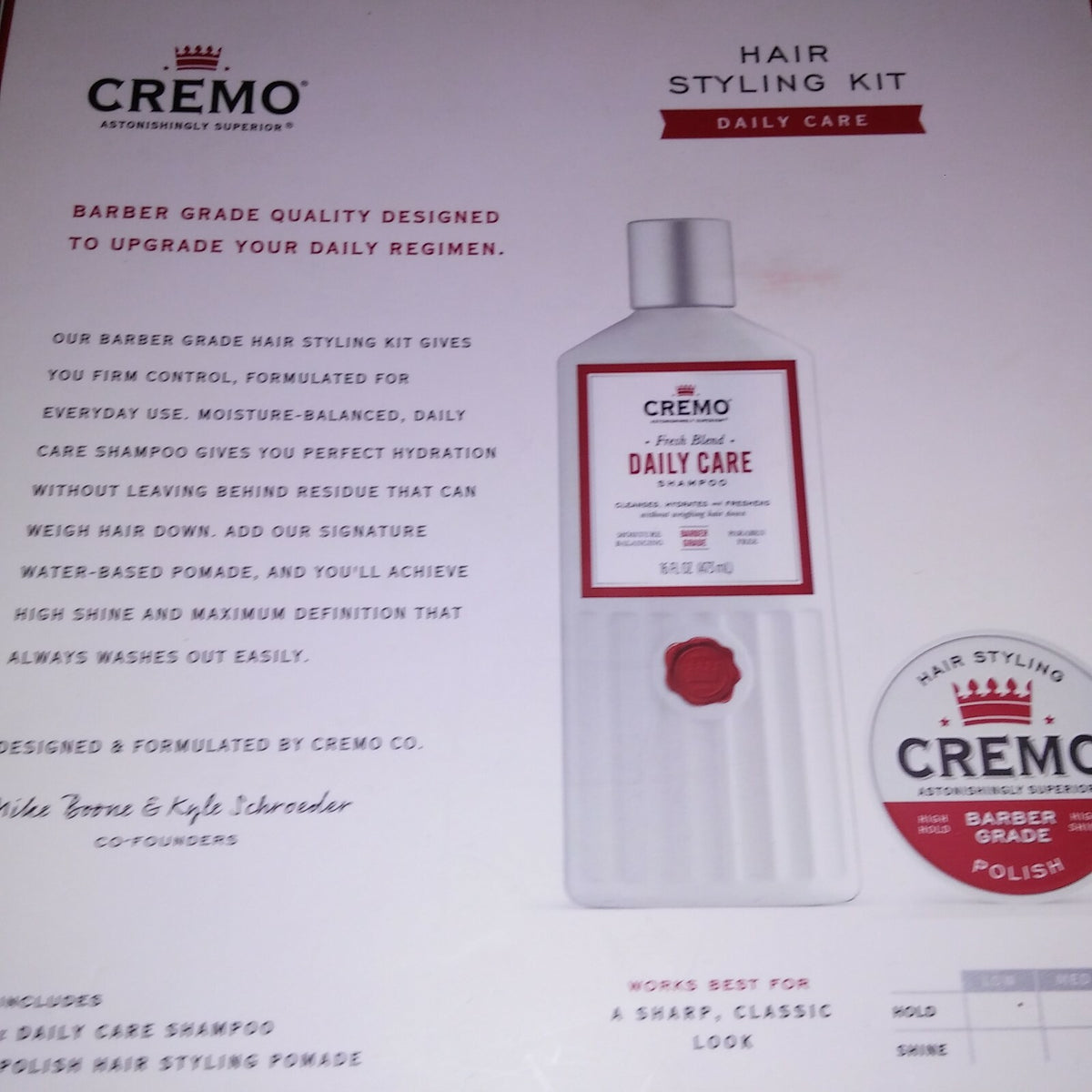Cremo Hair Styling Kit Men's Gift Set Daily Use Shampoo & Pomade